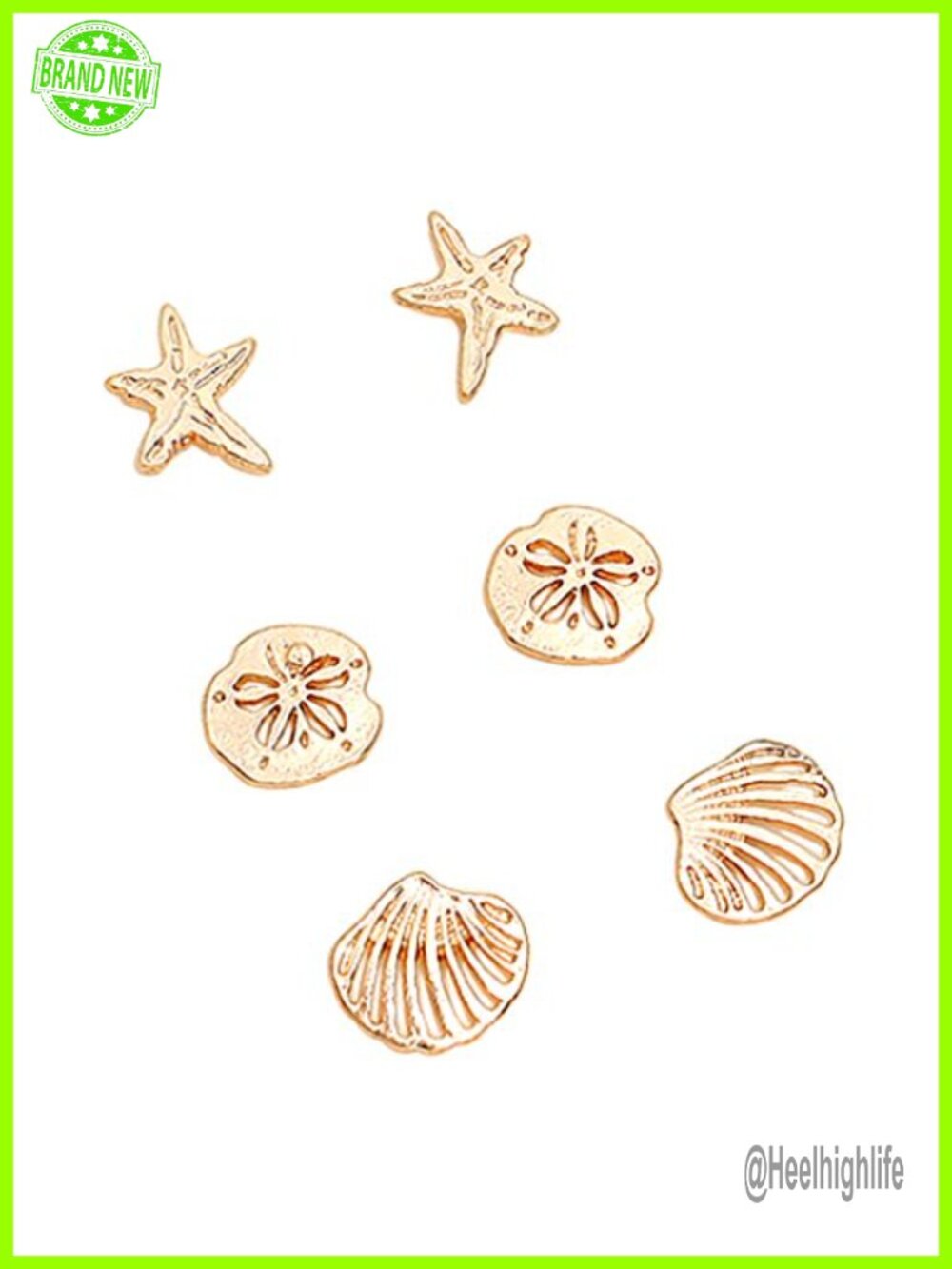 Beach Stud Earrings Set of 3 Starfish Sand Dollar Shell Enamel